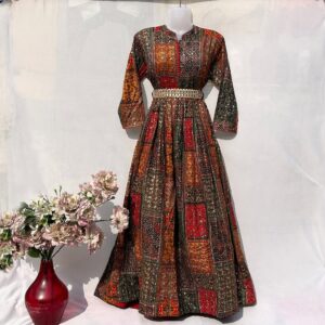 Frock Style One Piece Dress with Embroidery Belt in mehrauli