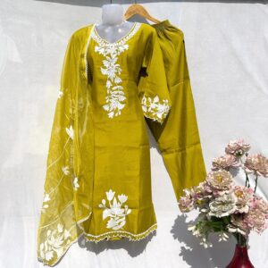 Elegant Mustard Embroidered 3-Piece Suit