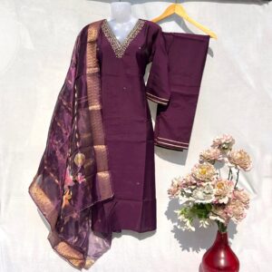 Elegant Purple Embroidered 3-Piece Suit