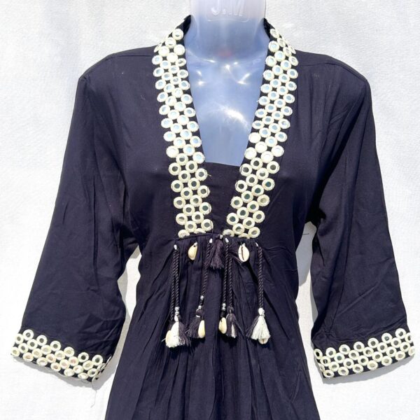 Elegant Navy blue Embroidered Frock with Dupatta - Image 2