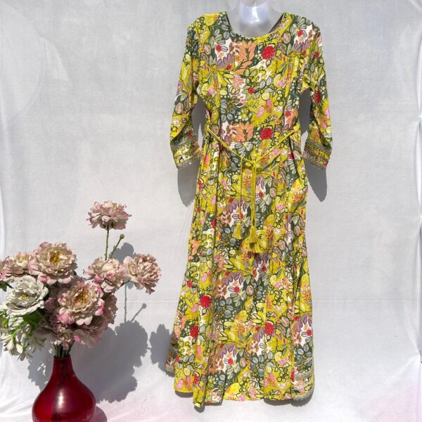 Vibrant Yellow Floral Embroidered Frock Set - Image 2