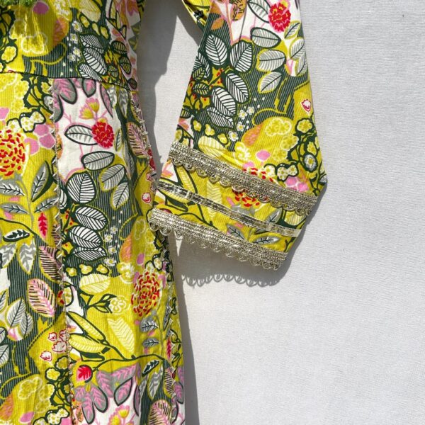 Vibrant Yellow Floral Embroidered Frock Set - Image 3