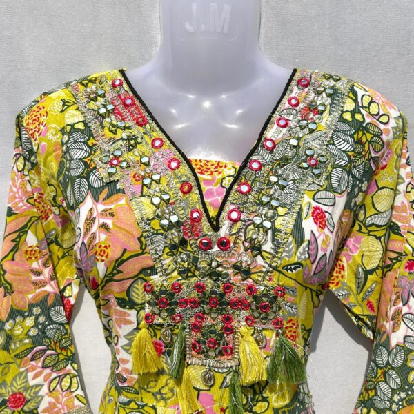 Vibrant Yellow Floral Embroidered Frock Set - Image 5