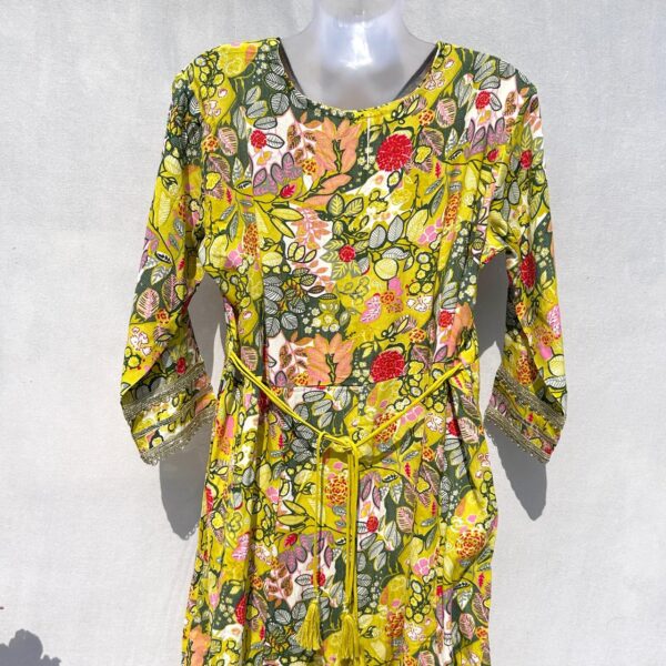 Vibrant Yellow Floral Embroidered Frock Set - Image 7