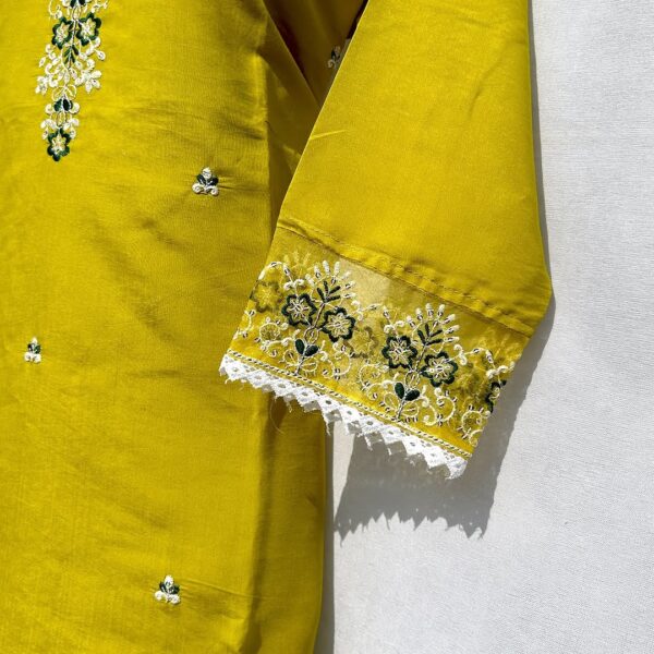 Elegant Mustard Yellow Embroidered Unstitched Suit with Dupatta - Image 3