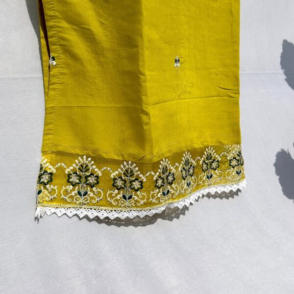 Elegant Mustard Yellow Embroidered Unstitched Suit with Dupatta - Image 4