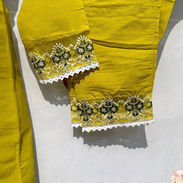 Elegant Mustard Yellow Embroidered Unstitched Suit with Dupatta - Image 5