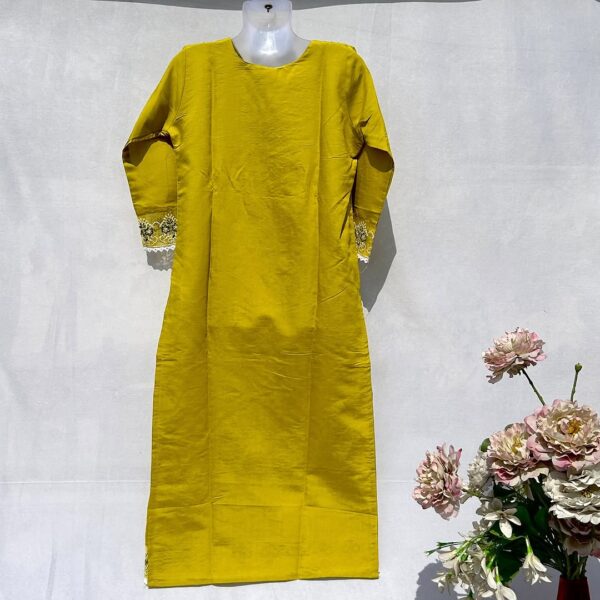 Elegant Mustard Yellow Embroidered Unstitched Suit with Dupatta - Image 7