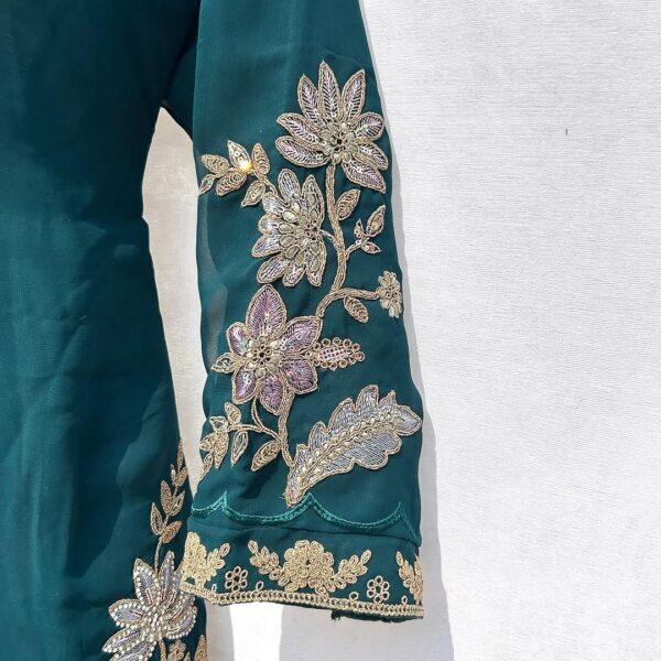 Elegant Dark Green Embroidered Chiffon 3-Piece Suit – Perfect for Festive & Wedding Wear - Image 3