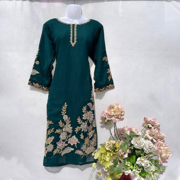 Elegant Dark Green Embroidered Chiffon 3-Piece Suit – Perfect for Festive & Wedding Wear - Image 4