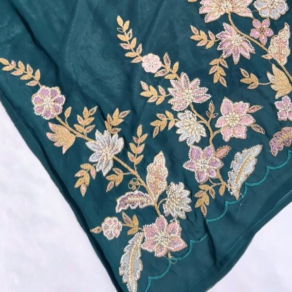 Elegant Dark Green Embroidered Chiffon 3-Piece Suit – Perfect for Festive & Wedding Wear - Image 7