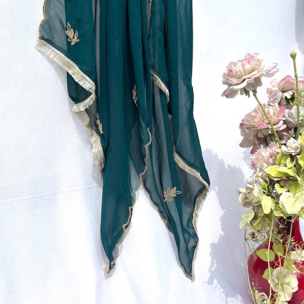 Elegant Dark Green Embroidered Chiffon 3-Piece Suit