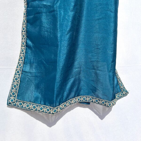 Elegant Teal Blue Embroidered Silk Suit