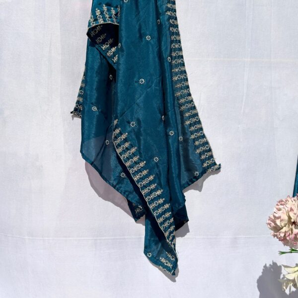 Elegant Teal Blue Embroidered Silk Suit - Image 6