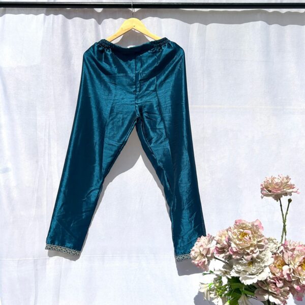 Elegant Teal Blue Embroidered Silk Suit - Image 5