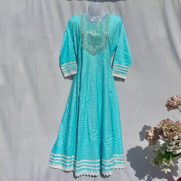 Elegant Embroidered Cotton Frock - Image 9