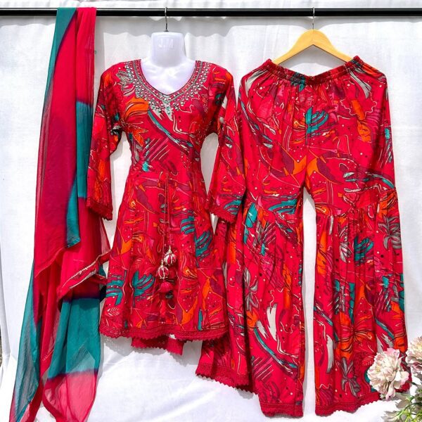 Stylish Printed Kurti & Sharara Set with Dupatta