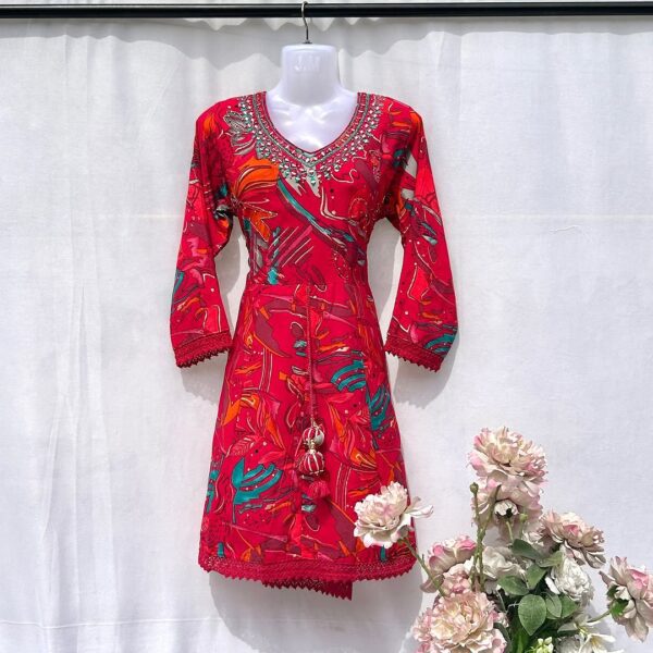 Stylish Printed Short Frock & Sharara Set with Dupatta - Image 2