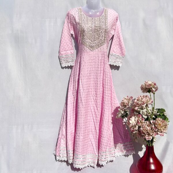 Elegant Embroidered Cotton Frock - Image 2
