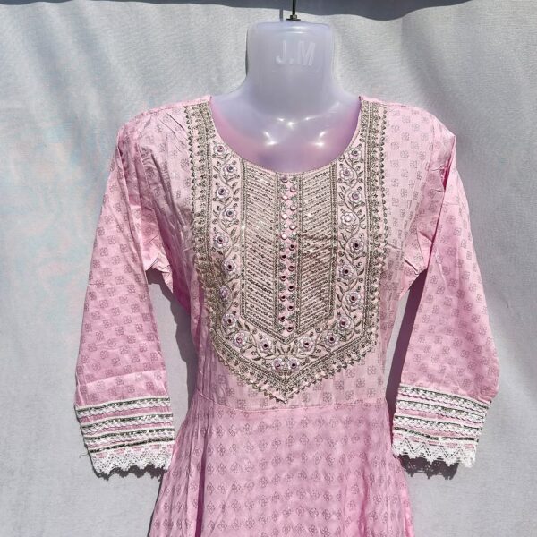 Elegant Embroidered Cotton Frock - Image 3
