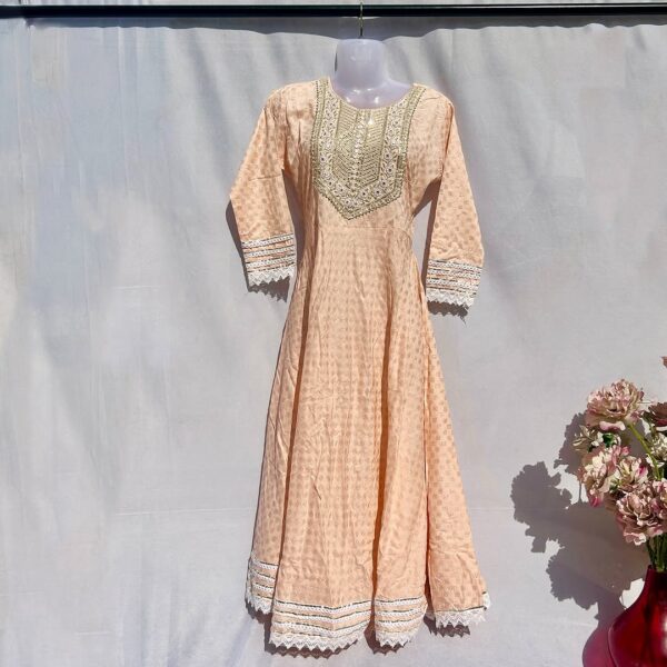 Elegant Embroidered Cotton Frock - Image 16