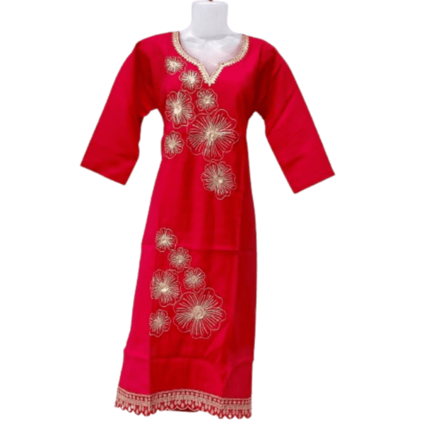 Pink floral kurti set with green pants and printed dupatta from Twixica in Delhi